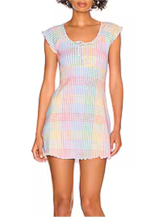 LoveShackFancy Dresses & Skirts - Revolve LoveShackFancy Zoie Printed Mini Dress Rainbow Gingham Babydoll Sz Small